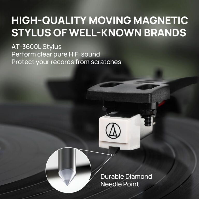 Turntable Record Player with Built-in Speakers, Vinyl Record Player Support Bluetooth Playback Auto Stop 33&45 RPM Speed RCA Line Out AUX in All-in-one Belt-Drive Turntable for Vinyl Records Green - Image 7