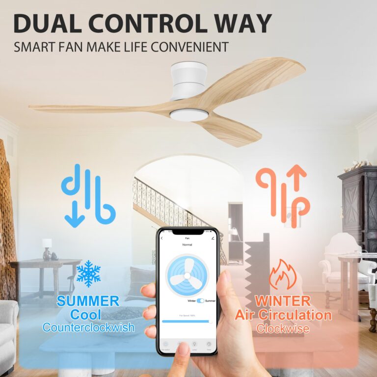 Livory Smart 52” Wood Flush Mount Ceiling Fans with Lights and Remote,Quiet DC Motor,Outdoor Indoor Ultra Low Profile Ceiling Fan works with Alexa WIFI APP,Modern White Ceiling Fan for Bedroom Patio - Image 5