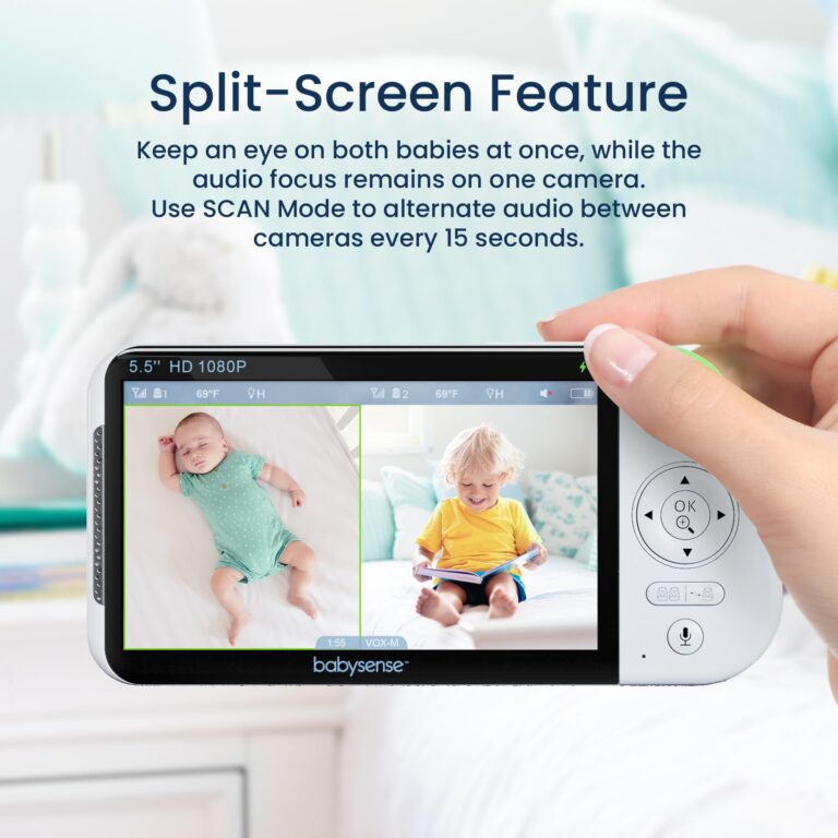 Babysense 5.5” 1080p Full HD Split-Screen Baby Monitor, Video Baby Monitor with 2 Cameras and Audio, 6-Color RGB Night Light, 1000ft Range, Two-Way Audio, 4X Zoom, 5000mAh Battery - Image 8