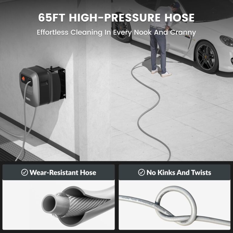 Giraffe Tools Grandfalls Pressure Washer G20 Pro, 2500 PSI 2.2 GPM, Wall Mounted Power Washer with 65FT Hose Reel, Ultra-Soft Pressure Hoses, 4 Nozzles for Floor/Cars/Fences/Patios, Dark Silver - Image 5