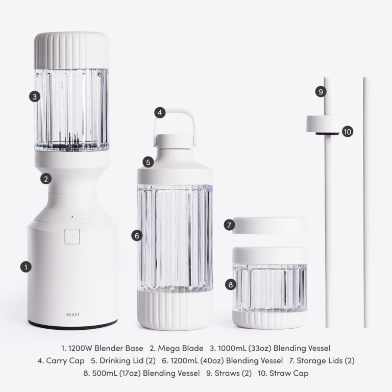 Beast Mega 1200 | Premium Countertop Blender | Smoothies, Shakes, Sauces, Dips, Soups | Blends Ice and Frozen Fruit | XL Vessel | Extra Vessels, Straw System Included | 1200W | (Cloud White, 120V) - Image 2