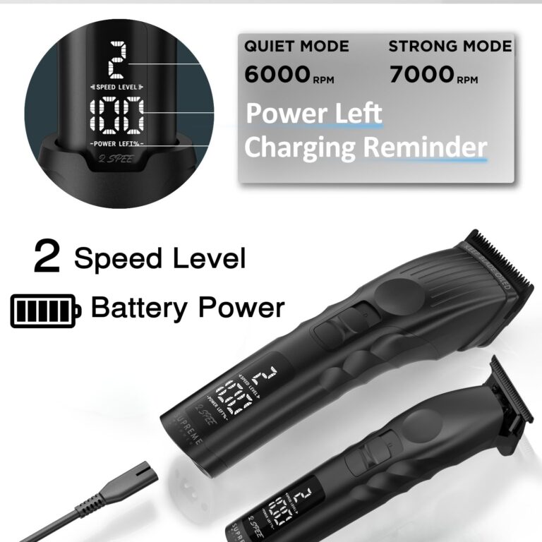Supreme Trimmer 2-in-1 2Spee Beard Trimmer & Hair Clipper Combo | Removable Blades, 2 Speeds, LCD Display | Cordless Professional Barber Tools - Easy Color Coded Clipper Guide Combs | STB280 (Black) - Image 6