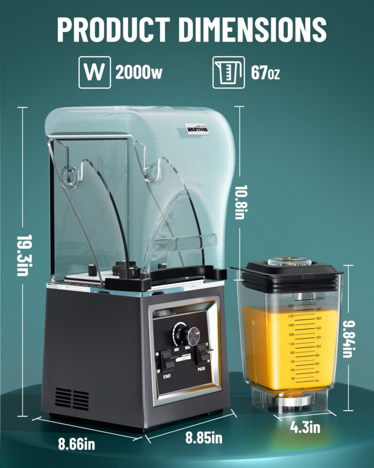 Wantjoin Professional Grade Blender - Soundproof & Quiet Commercial Blenders, Removable Shield, 2000W Watte, 67 Oz Capacity - Perfect for Kitchen, Fruits, Shakes, Smoothies, and Frozen Drinks(Gray) - Image 3