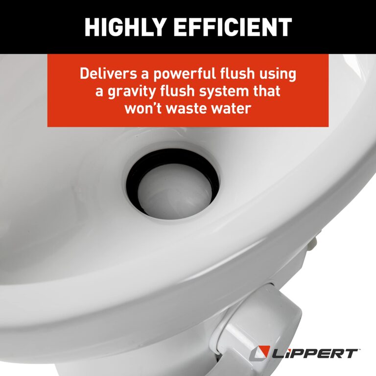 Lippert Flow Max RV Toilet with Elongated Ceramic Bowl, 18" Standard Profile, Full-Size Residential Seat, Easy-Close Lid, Efficient Flush - 2022113192 - Image 3