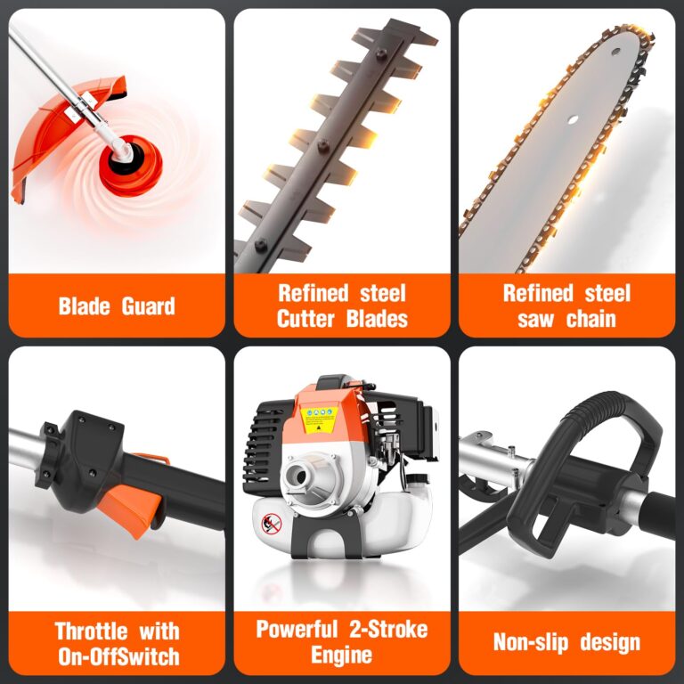 52cc 6 in 1 2-Stroke Gas String Trimmer with Gas Hedge Trimmer,Brush Cutter Gas Powered,Gas Weed Eater for Weeds and Grass - Image 6