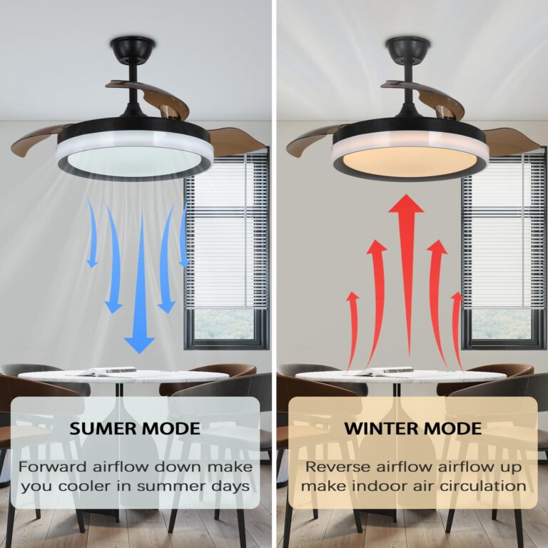 Zenouidle 42" Retractable Ceiling Fan Modern Ceiling Fans with Lights and Remote,3 Color 6 Speed Round Dimmable Fandelier for Bedroom Living Room Dining Room - Image 4