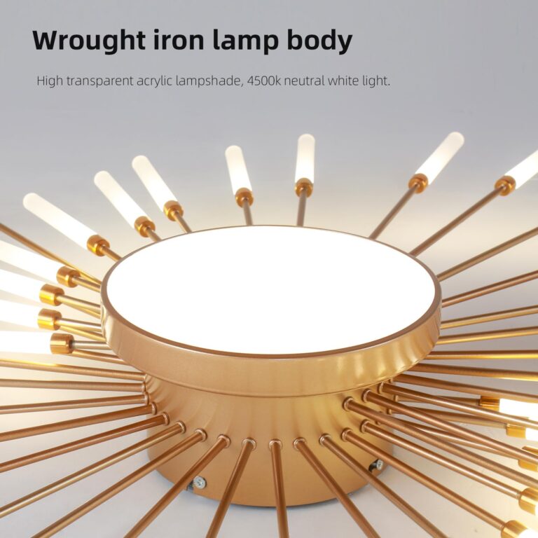 JAYMP Ceiling Light Modern Flower Shape Ceiling Lamp for Living Room Dining Room Flush Mount Metal Acrylic Sputnik Firework Petal LED Lighting Fixture (Matte Gold, 42+1 Lights) - Image 7