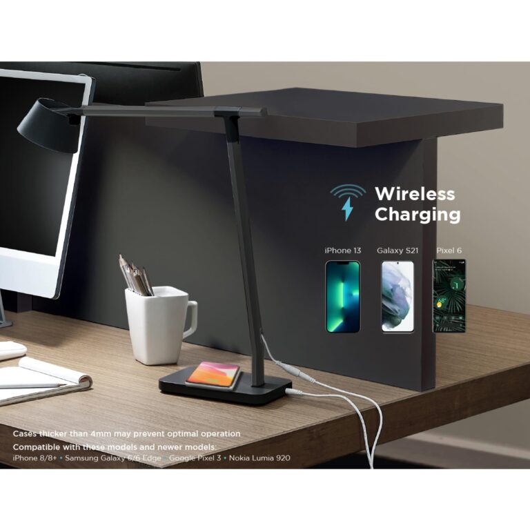 BLACK+DECKER Bostitch Verve Designer Smart Desk Lamp, Compatible with Alexa, Auto-Circadian Mode, True White LED + Color Ambiance, Qi Wireless Charger, Black, Certified for Humans - Image 3