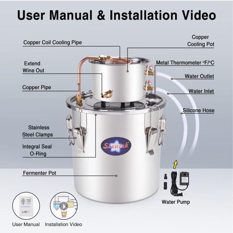 Seeutek Alcohol Still Kit Complete, 8 Gal / 30 L Stainless Steel Water Alcohol Distiller with Water Pump & Thermometer, DIY Distillery Kit with Extended Copper Pipe to Speed Up Brewing - Image 8