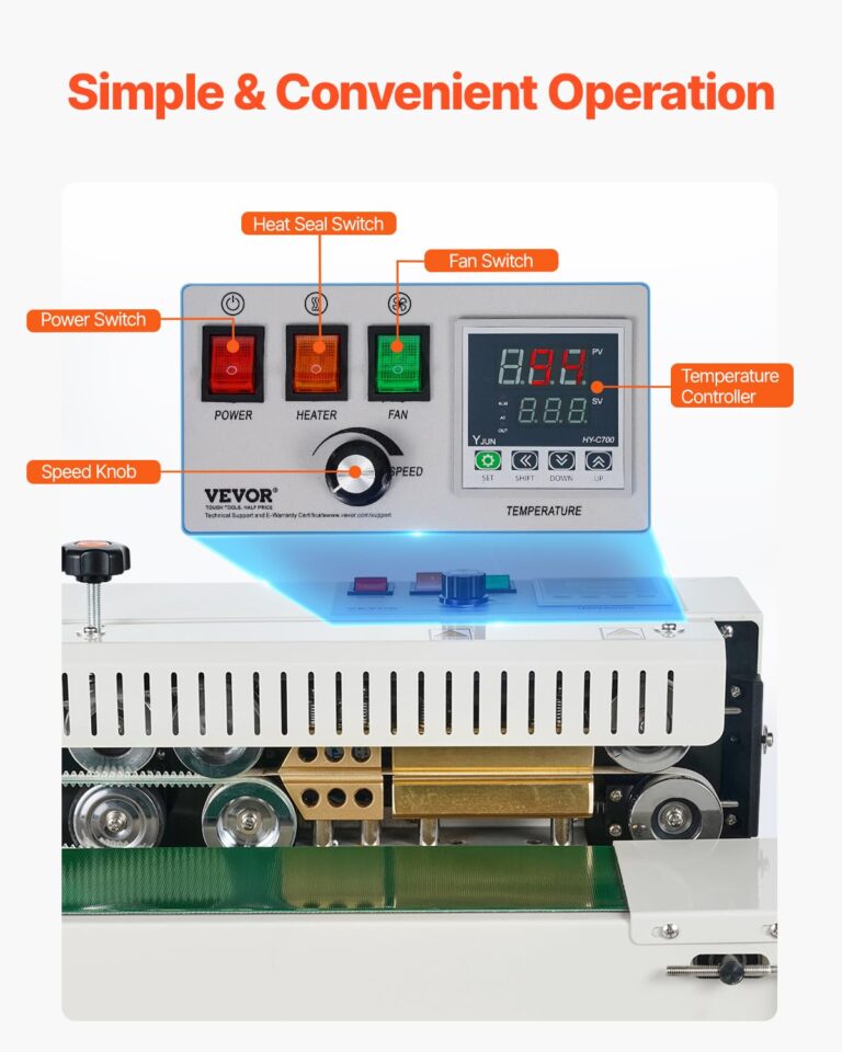 VEVOR Continuous Bag Band Sealing Machine, 0.24-0.47 in/6-12 mm Seal Width, Vertical Band Sealer Machine with Digital Temperature Control, Stainless Steel Bag Sealer for 0.02-0.8 mm Plastic Bags Films - Image 5