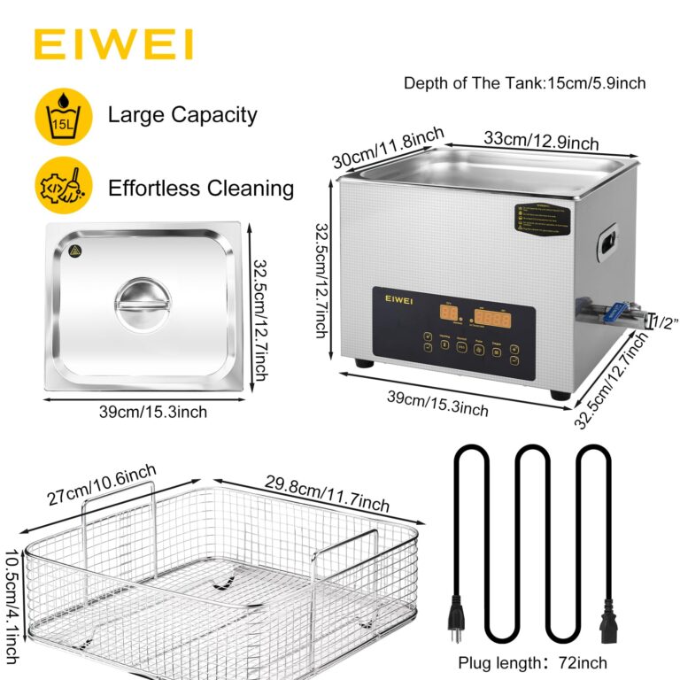 EIWEI 15L Ultrasonic Cleaner Dual-Frequency Professional Digital Stainless Steel Cleaning Machine with Heater Timer for Carburetor, Parts, Circuit Board, Glasses, Denture, Jewelry - Image 2