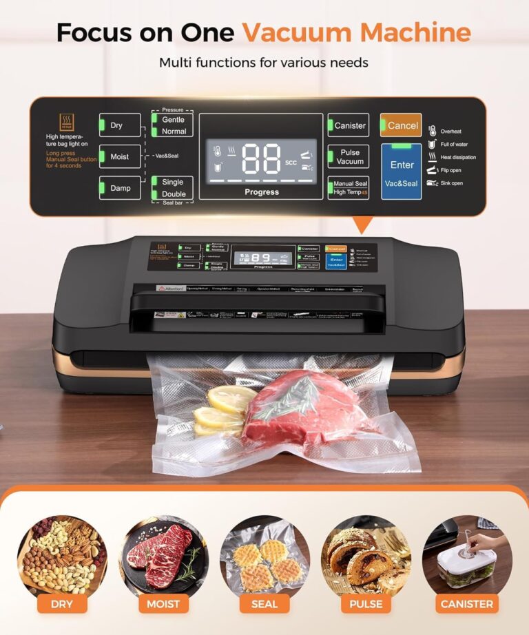 Vacuum Sealer Machine, Automatic 6-in-1 Food Sealer with Digital Timer, Food Vacuum Sealing Preservation Bulit-in Cutter, Powerful Sealing System for Food Preservation with Liquid/Moist/Dry Food - Image 8