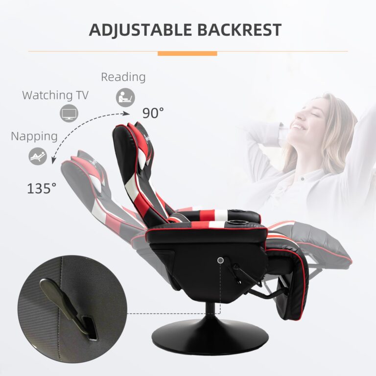 Vinsetto Gaming Chair, Racing Style Computer Recliner with Lumbar Support, Footrest and Cup Holder, Black/White/Red - Image 8