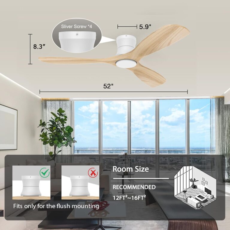 Livory Smart 52” Wood Flush Mount Ceiling Fans with Lights and Remote,Quiet DC Motor,Outdoor Indoor Ultra Low Profile Ceiling Fan works with Alexa WIFI APP,Modern White Ceiling Fan for Bedroom Patio - Image 3