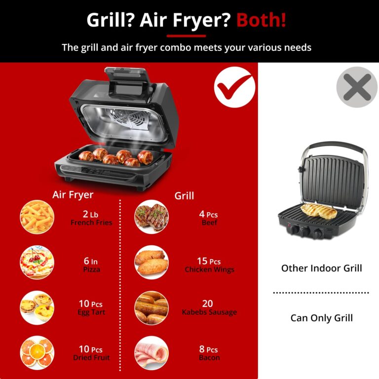 Electric Smokeless Indoor Grill & Air Fryer Combo, 7-in-1, Grill, Broil, Roast, Bake, Crisp, Dehydrate and More, with Non-Stick Plates Pot & Basket, 4QT, for 3-5 People - Image 9