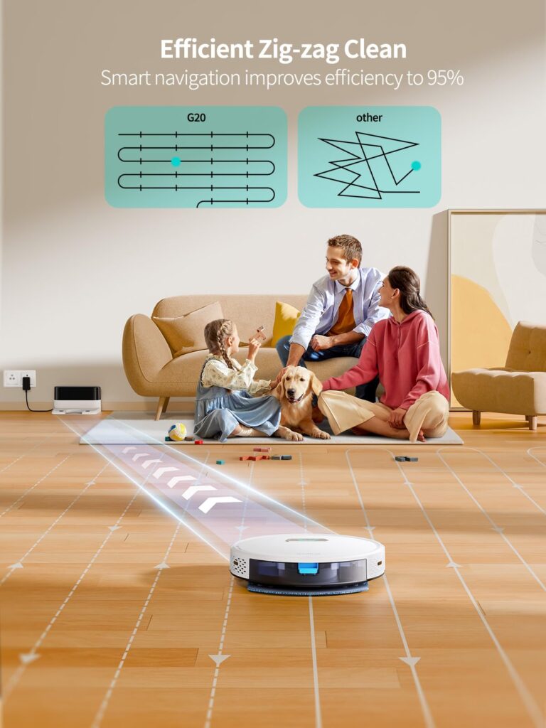HONITURE Robot Vacuum and Mop Combo, 4000pa Strong Suction, G20 Robot Vacuum Cleaner with Self-Charging, 150Mins Max, App&Remote&Voice Control, Super-Slim, Ideal for Pet Hair - Image 3