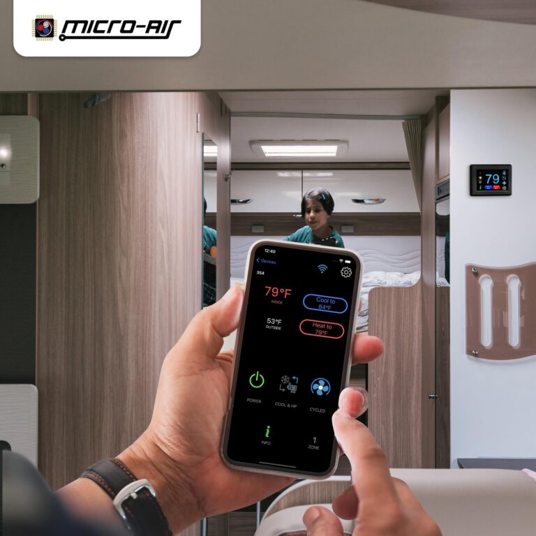 MICRO-AIR EasyTouch RV Touch Screen Thermostat with WiFi and Bluetooth - RV Thermostat for Air Conditioner and Heating - Programmable, Compatible with Coleman HVAC (352C Black) - Image 2