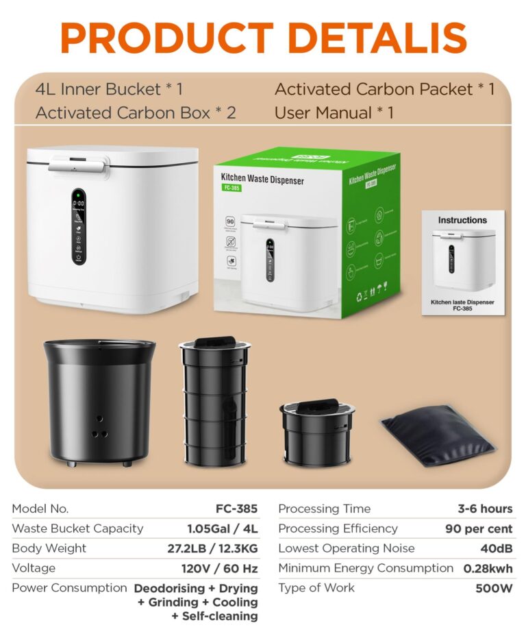 Electric Composter for Kitchen, 4L Compost Bin, Odorless Indoor Composter，Efficient with Zero Odor Carbon Filter, Kitchen Composter，Turns Waste Into Dry Fertilizer, Easy to Use Compost Bin. - Image 2