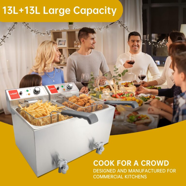 Valgus Dual Tanks Commercial Deep Fryer Electric 1700W 120V 26L Large Capacity Stainless Steel Countertop Kitchen Frying Machine with Basket & Lid, Drain System for Home Kitchen and Restaurant - Image 3