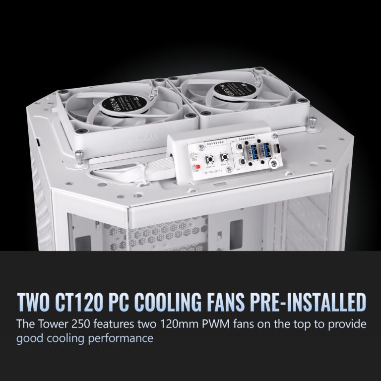 Thermaltake Tower 250 Snow Mini-ITX Mini Tower; 2x120mm CT Fans Included; 360mm Radiator Support; 360mm GPU Clearance; Dual Chamber; CA-1Z9-00S6WN-00 - Image 4
