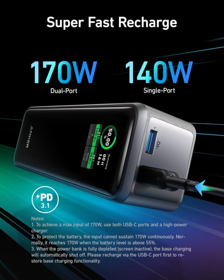 Anker Prime Power Bank, 27,650mAh 3-Port 250W Portable Charger for Travel, TSA-Approved, Smart App, for MacBook Pro/Air, iPhone 16/15/14 Series, Samsung, Laptops, and More (Charging Base Not Included) - Image 4