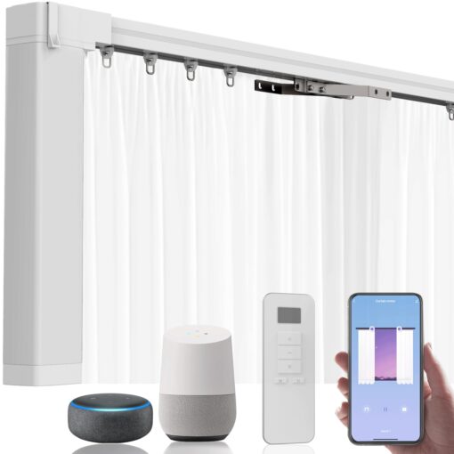 Quoya Smart Electric Curtain Track AT5810【Up to 7m (275inches)- Motorised and Adjustable 】, with Automated Rail Motor with App, Voice, Remote Control, Compatible with Alexa, Google and Siri