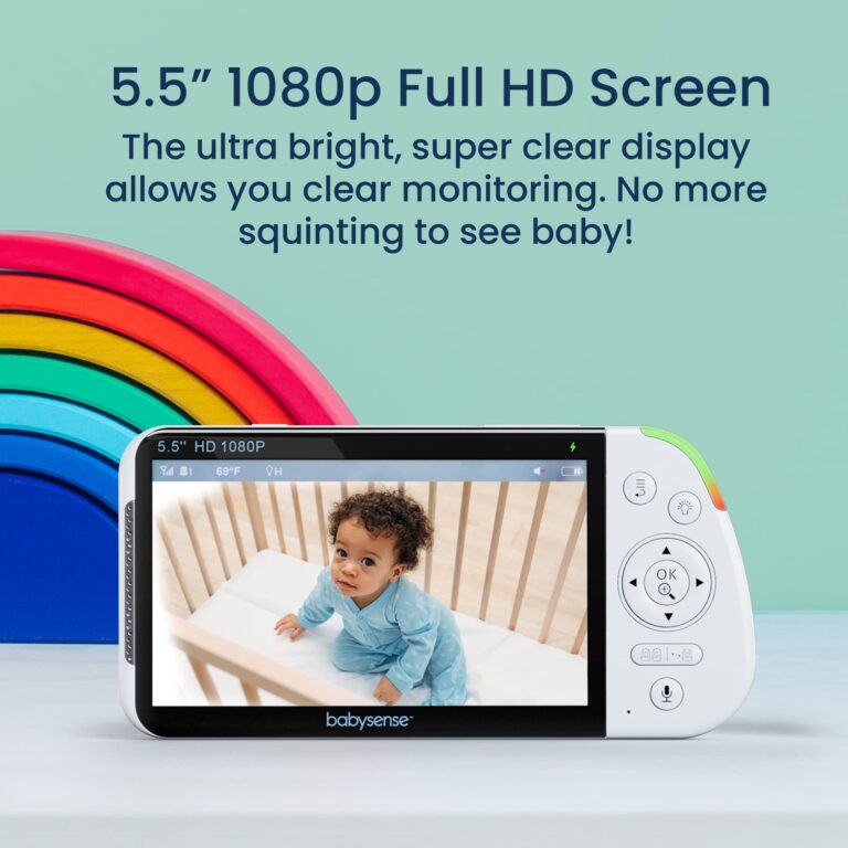 Babysense 5.5” 1080p Full HD Split-Screen Baby Monitor, Video Baby Monitor with 2 Cameras and Audio, 6-Color RGB Night Light, 1000ft Range, Two-Way Audio, 4X Zoom, 5000mAh Battery - Image 2