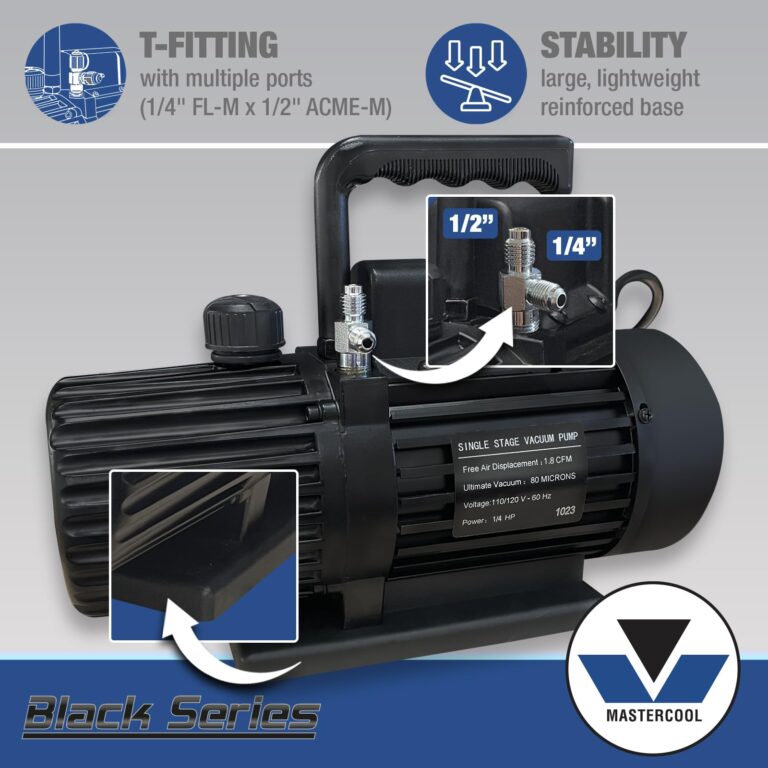 Mastercool 90059-BL Black Series 1.8 CFM Single Stage Vacuum Pump with Thermally Protected Motor, High-Volume Fan, and Oil Drain Valve – 110/120V, 60Hz - Image 2