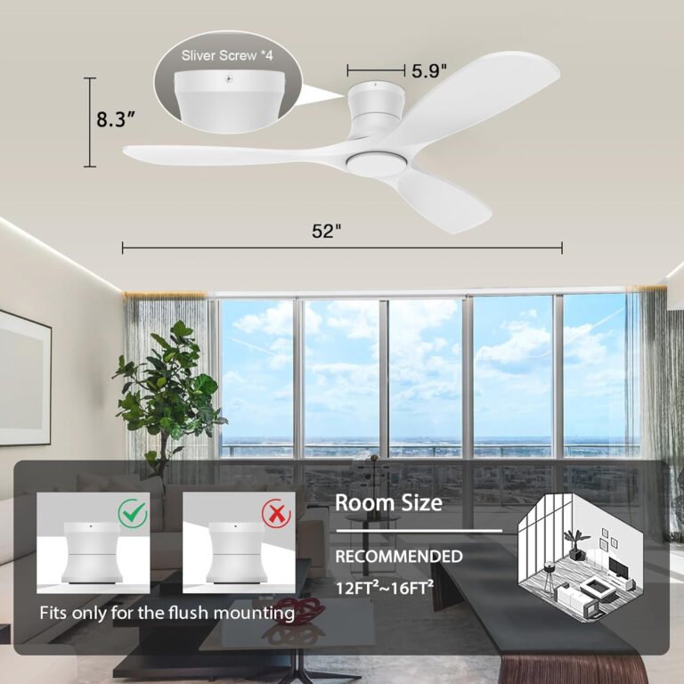 Livory 52” Wood Smart Flush Mount Ceiling Fans with Lights and Remote,Quiet DC Motor,Outdoor Indoor Ultra Low Profile Ceiling Fan works with Alexa WIFI APP,Modern White Ceiling Fan for Bedroom Patio - Image 3