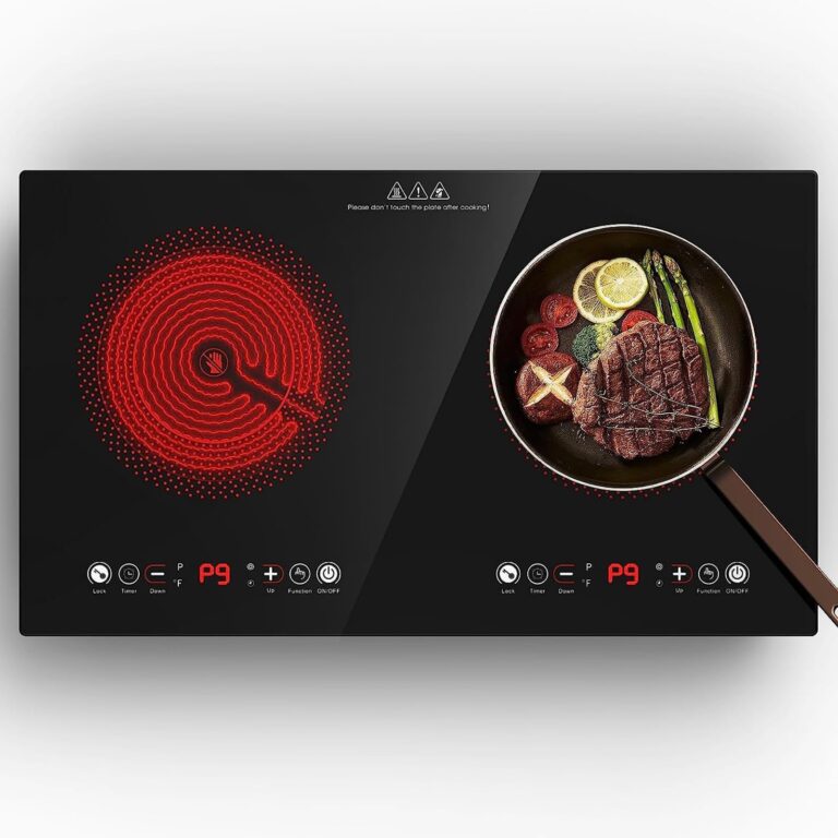 Electric Cooktop, 24 Inch 2 Burner Electric Cooktop 110V, Built-in and Countertop Electric Stove Top Plug in, 2400W Electric Stove, Compatible for All Cookware,Timer & Kid Safety Lock