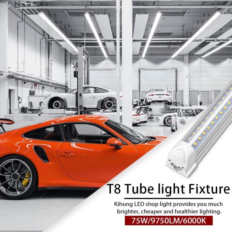 Kihung 8 Pack 8FT LED Shop Light, V Shape T8 LED Garage Light, 6000K Super Bright White, 9750LM, 75W, Linkable Shop Lights for Garage, Workshop, Basement, Clear Lens - Image 7