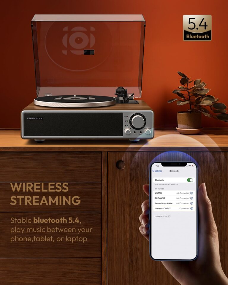 ONE-Q All-in-one Vinyl Record Player with Bluetooth 5.4, HiFi Turntable Built-in Speakers, Phono Preamp, AT-3600L Cartridge, 33/45 RPM, Auto Off - Image 4