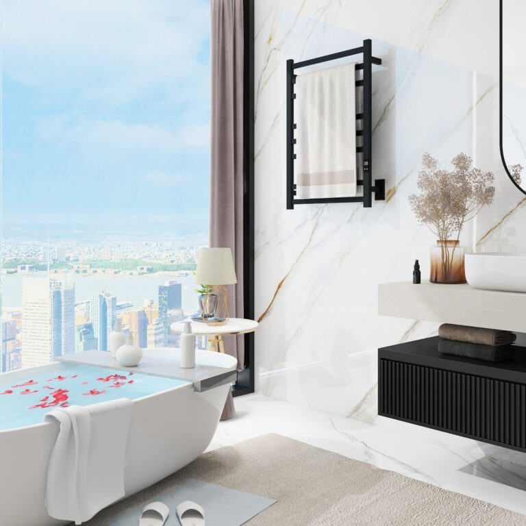 PeakTrivol 8-Bar Towel Warmer with Fast Heating, Auto Shut-Off Timer, Matte Black Finish - Hardwired or Plug-in Options - Ideal for Hot Towels in Bathroom - Image 2