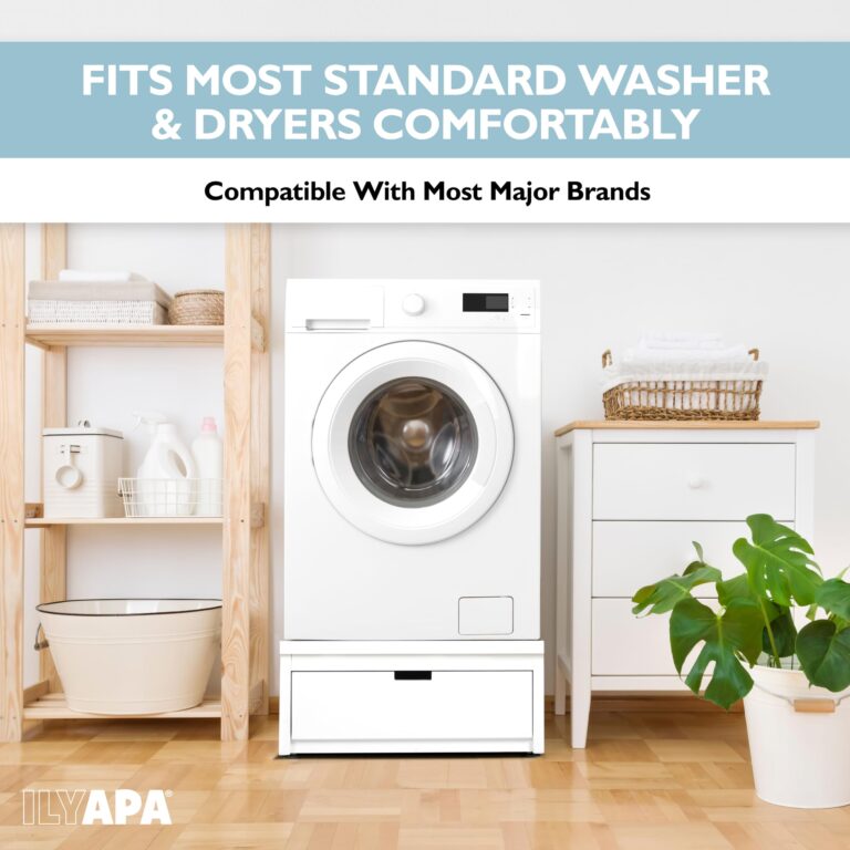 Ilyapa Washer and Dryer Stand - Universal Wooden Laundry Pedestal Washing Machine Stand Base with Drawer - Compatible with Samsung, LG, GE, Maytag - 28x28x12 in. - Patent Pending - Image 3