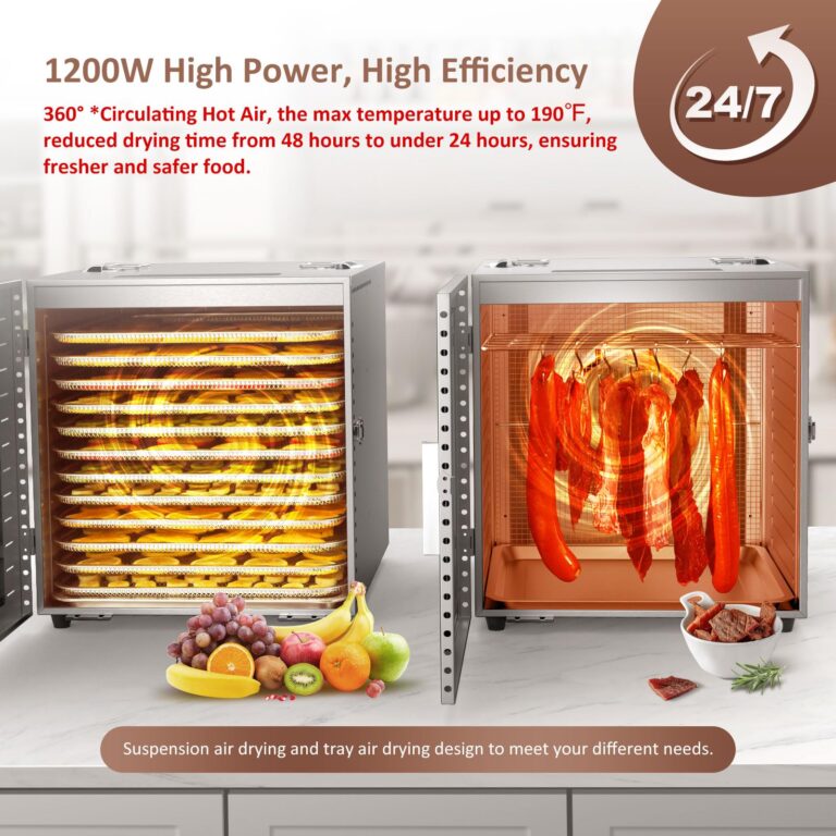 Ausegia Commercial Large 12 Trays Food Dehydrator, Usable Area up to 22.67ft², 1200W Full Stainless Steel Dryer Machine, up to 190℉ Temperature, for Meat, Fruit, Veggies, Beef, Herbs, Pet Foods - Image 9
