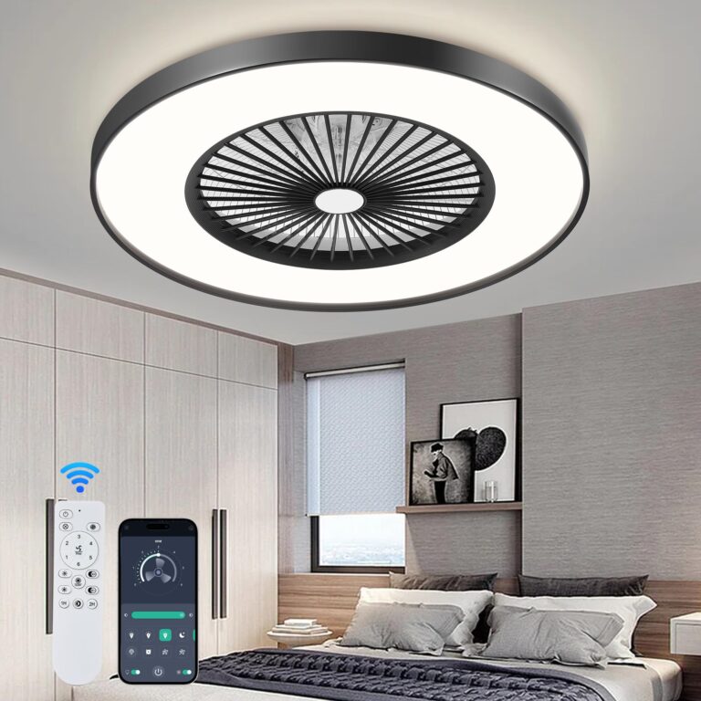 KAMLAM 24" Bladeless Ceiling Fan with Light, Low Profile Ceiling Fan, Modern Flush Mount Ceilings Fans with Remote & APP Control, Enclosed Ceilings LED Dimmable Lighting Black - Image 2