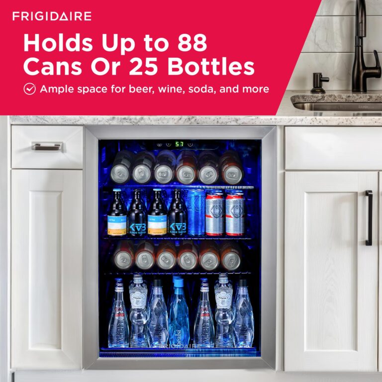 Frigidaire EFMIS9O00, Beverage Fridge Refrigerator with Glass Door, Compact Mini Fridge with Digital Temperature Control Fits 88 Cans or 25 Bottles, 74L Capacity - 19.29" D x 25" W x 17.51" H, Silver - Image 8