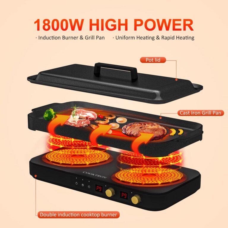 COOKTRON Portable Induction Cooktop 2 Burner with Removable Iron Cast Griddle Pan Non-stick, 1800W Double Induction Cooktop with Child Safety Lock & Time, Great for Family Party - Image 9