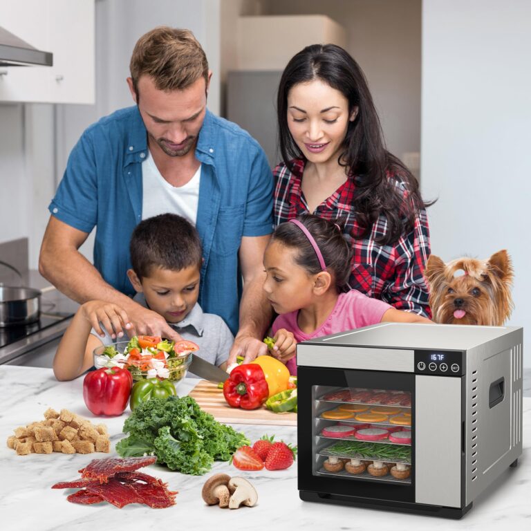Konfintos Food Dehydrator for Jerky, 700W Commercial Dehydrator 167°F Saves More Time, 6 Larger Stainless Steel Trays Square Dryer for Beef Jerky, Meat, Fruits, Mushroom, Recipes & Silicone Gloves - Image 2