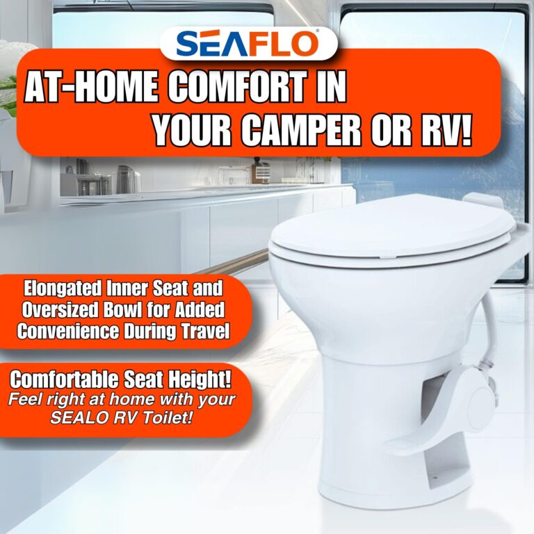 SEAFLO Residential Height Camper/RV Toilet with Elongated Ceramic Bowl, 19” Standard Height, Gravity Flush System, Foot Pedal Operation, Soft Close Seat, 4-Year Warranty - Image 9