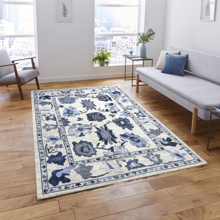 Navy Blue Oushak Rug, Modern, Vintage, Turkish, Eclectic, Floral, Pastel, Washable, Area Rugs for Living Room, Dining, Bedroom, Nursery, Girls, Boys, 5'9"x8'9" - Image 8