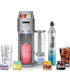 Ninja Thirsti Max Custom Hydration System, Soda Maker, Sparkling Water Maker, Custom Still & Sparkling Drinks, Compact Design, With 60L CO₂ Cylinder & Flavored Water Drops, Silver WC2002