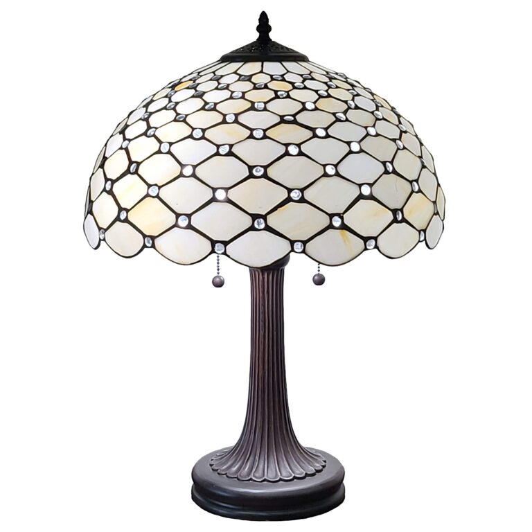 Tiffany Style Table Lamp Banker Jeweled 26" Tall Stained Glass White Yellow Stains Antique Vintage Light Decor Nightstand Living Room Bedroom Handmade Gift AM1041TL16B Amora Lighting - Image 6