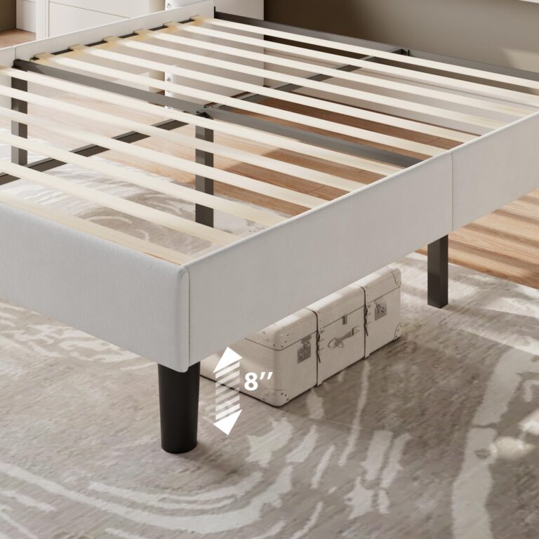 Feonase Full Size Bed Frame with Velvet Luxury Wingback Upholstered Button Tufted Storage Headboard, Full Platform Bed with Charging Station, Sturdy Wooden Slats Support, Easy Assembly, White - Image 3