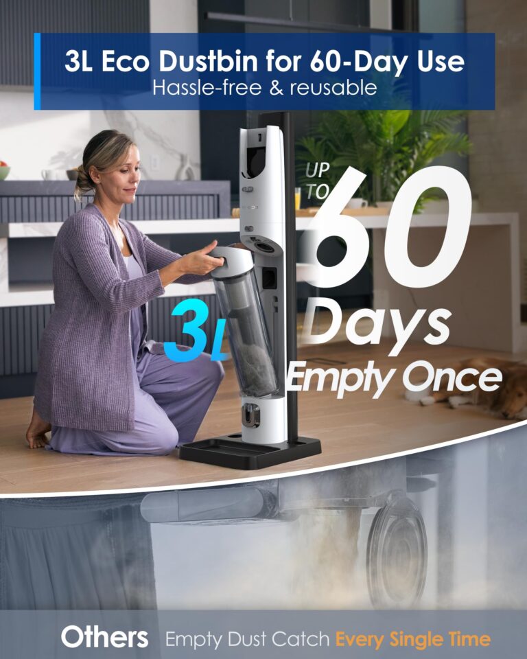 Tineco Pure ONE Station Cordless Vacuum Cleaner with 3L Auto Dust Base, Smart Stick Vacuum Cleaner Powerful Suction & Lightweight, ZeroTangle Brush for Hard Floor, Carpet & Pet Hair, White - Image 7
