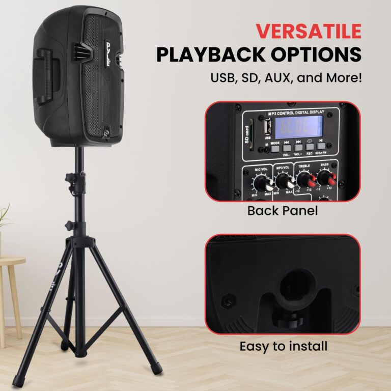 Pyle Powered Bluetooth PA Speaker Kit - Event Ready - Just Plug In and Play Active and Passive 350w Loudspeakers with Wired Microphone, Speaker Stands, Remote - MP3/USB/SD/AUX inputs - PPHP849KT - Image 6