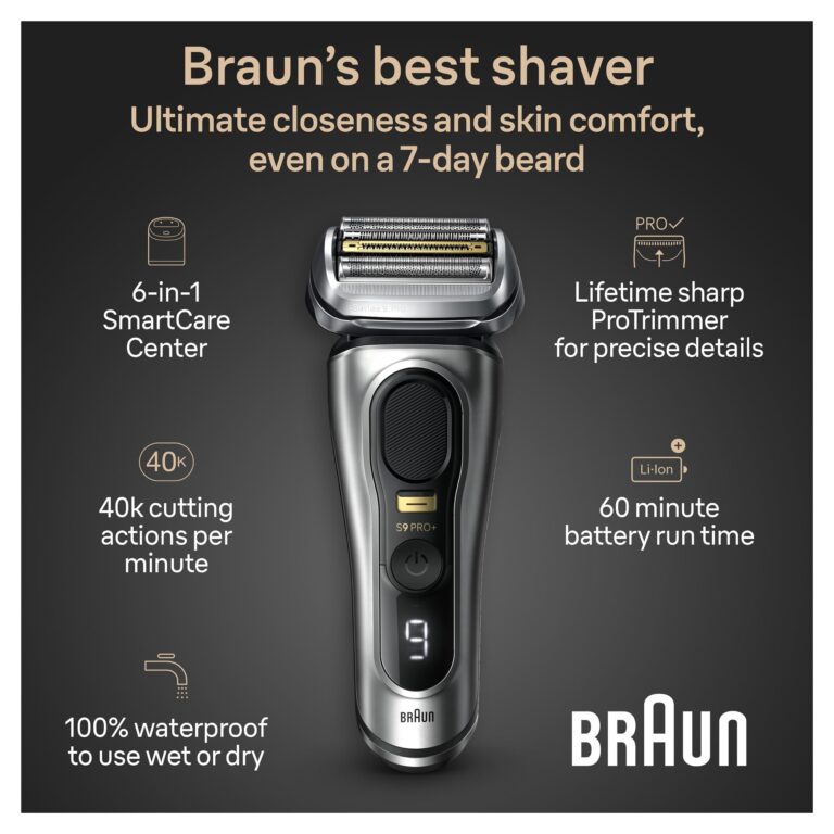Braun Series 9 PRO+ Electric Razor for Men, 5 Pro Shave Elements & Precision Long Hair Trimmer, 6in1 SmartCare Center, Wet & Dry Electric Razor for Smooth Skin with 60min Battery Runtime, 9567cc - Image 7