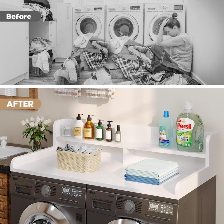 Corbyles 2-Tier Washer Dryer Countertop with 2.75"H Edge Rails, 54" W x 27.55" D Laundry Countertop for Folding Clothes, Washer and Dryer Topper with Non-Slip Pad (White) - Image 4