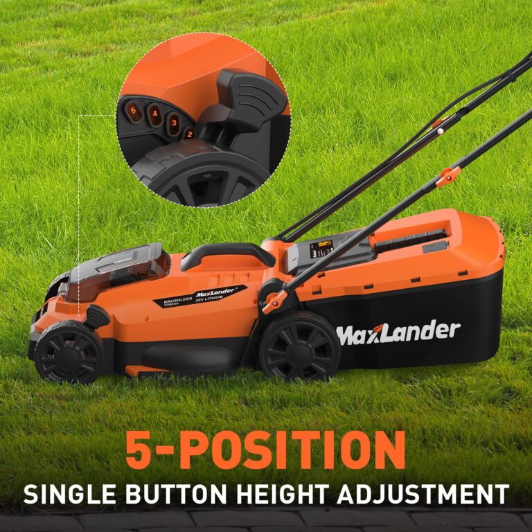 Maxlander Lawn Mowers, 13Inch Electric Lawn Mower Cordless, 20V 2-in-1 Battery Powered Lawn Mower with Brushless Motor, 5-Position Height Adjustment, Battery and Charger Included - Image 7