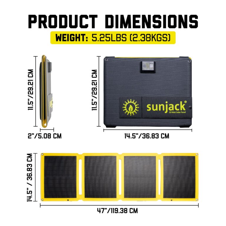 SunJack 60W Folding Portable Solar Panel Charger with Kickstands, IP67 Waterproof ETFE and DC/USB-A QC3.0 / USB-C PD30 for Cell Phone, Laptop, Power Station, Backpacking, Camping, Hiking, Emergency - Image 3